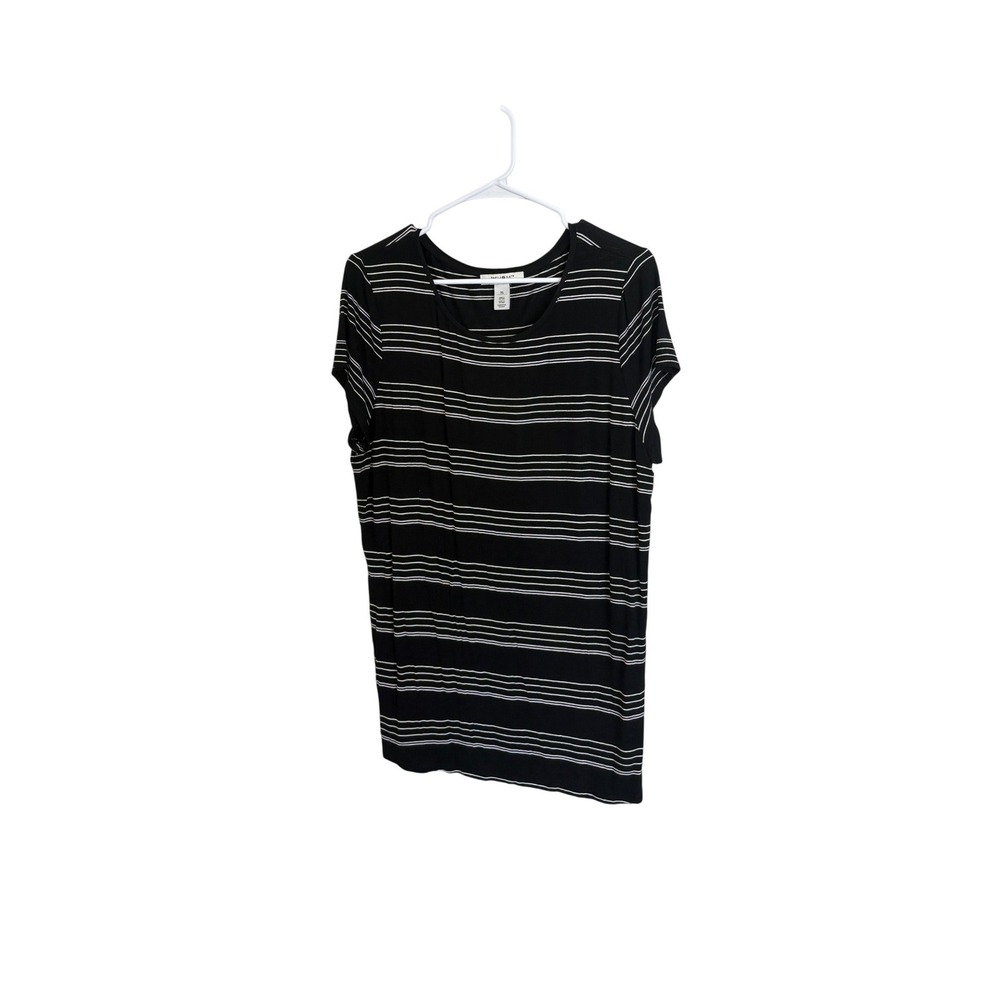 White House Black Market WHBM Striped Short Sleeve Top Black White XL